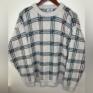 Vintage Cambridge Classics Cotton Knit Sweater Unisex Maroon Green Plaid Large‎